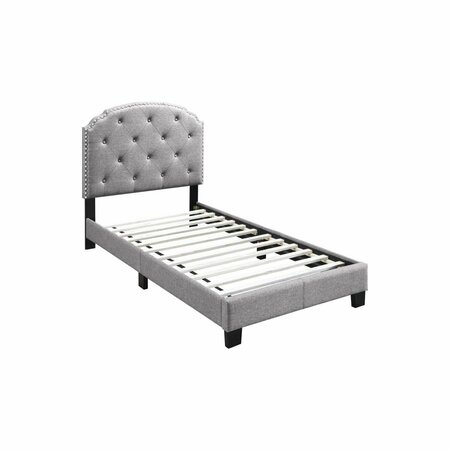 KD GABINETES Upholstered Bed Frame with Slats in Light Gray Burlap Fabric - Twin Size KD3682654